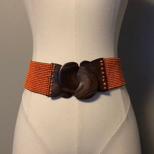 Anthropologie orange beaded stretch belt